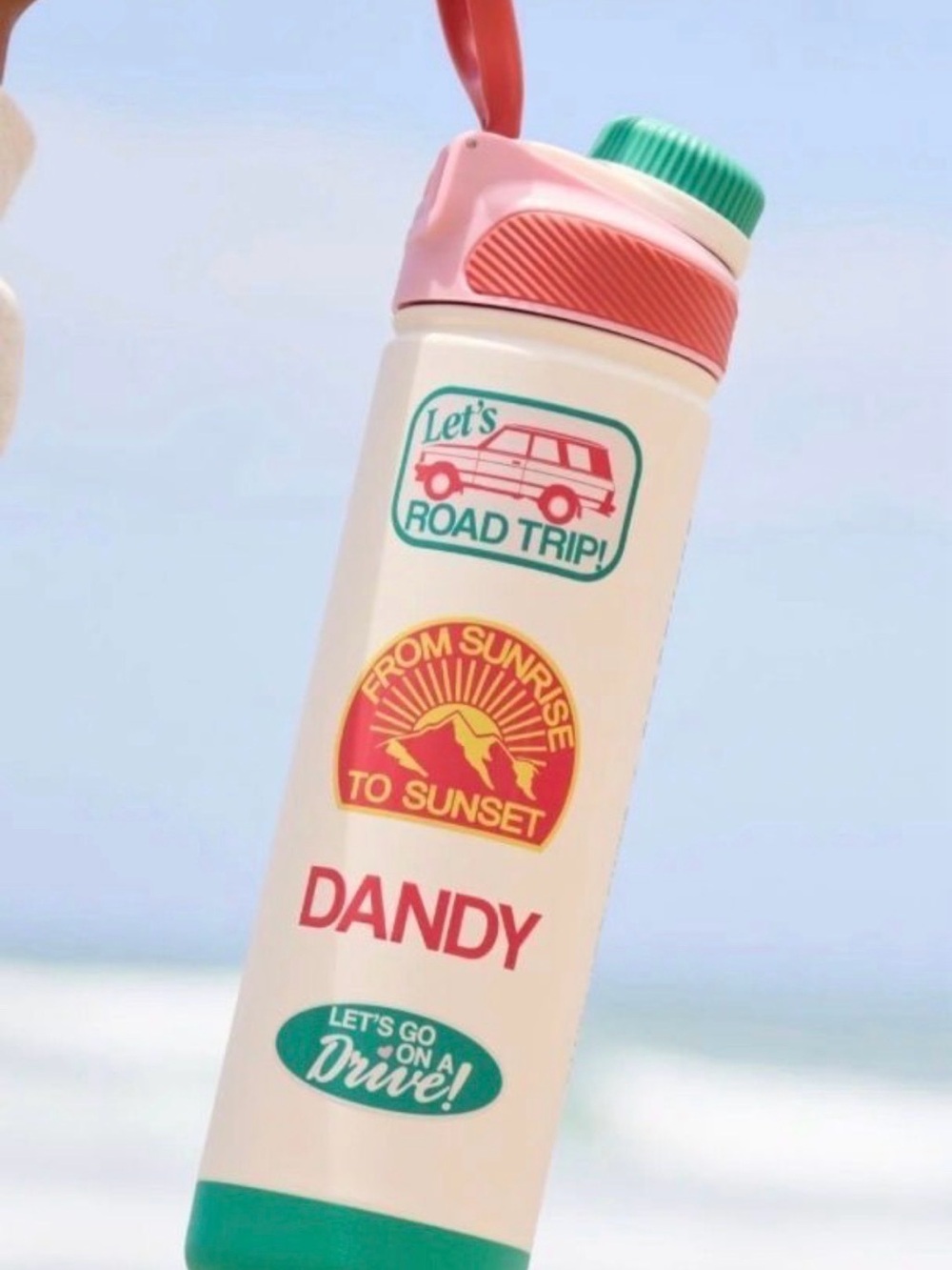 Dandy x Starbucks Cream Travel Bottle with Pink, Green and Teal Accents